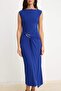 Saks Bodycone/Vücuda Oturan Aksesuar Detaylı Ay Kol Kayık Yaka Midi Örme Elbise TWOSS25EL00699 - 3
