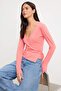 Nar Çiçeği Düz Fitted Kruvaze Standart Kol Uzun Pamuklu Esnek Örme Bluz TWOSS26BZ00708 - 2