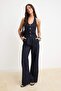 Lacivert Halter Yaka Geniş Paça Denim Tulum TWOSS26TU00030 - 3