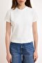 Ecru Fitted/V-Neck Short Sleeve Crop Cotton Stretch Knitted T-Shirt Twoss26Ts00069 - 3