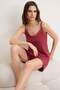 Bordo Dantelli İp Askılı Viskon Şortlu Örme Pijama Takımı THMSS24PT00007 - 2