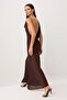 Brown Knitted Body Inside Tulle Maxi Lined Evening & Graduation Dress Tprss26El00272