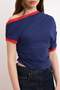Lacivert Düz Fitted Asimetrik Yaka Düşük Kol Kısa Crop Pamuk Ribana Örme Bluz TWOSS26BZ00563 - 3