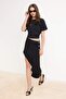 Black Pencil Asymmetrical Buttoned Regular Waist Mini Scuba Crepe Knitted Skirt Twoss26Et00227
