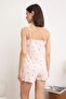 Pembe %100 Pamuklu Çiçekli Pointel Ajurlu/Delikli Şortlu Örme Pijama Takımı THMSS25PT00082 - 4