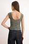 Haki Baskılı Fitted/Vücuda Oturan Kayık Yaka Büzgülü Crop/Kısa Dantel Örme Bluz TWOSS26BZ00838 - 4