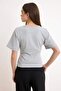 Gri Melanj Fitted/Vücuda Oturan V Yaka Kısa Kollu Pamuk Ribana Örme T-shirt TWOSS26TS00263 - 4