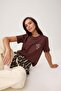 Brown Plain Regular Crew Neck Short Long Tok 100% Cotton Knitted T-Shirt Twoss26Ts00207 - 2