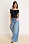 Siyah Fitted/Vücuda Oturan Carmen Yaka Kolsuz Esnek Örme Bluz TWOSS26BZ00788 - 2