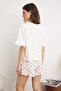 Ecru 100% Cotton Floral and Slogan Flounced Shorts Knitted Pajamas Set Thmss25Pt00204 - 4