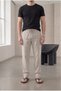 Men's Stone Cotton Linen Look Relaxed Fit Summer Trousers with Laced Waist
