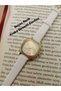 Brand Model Square Numbered Gold Color Steel Case, Women's Wristwatch, White Color Strap, White Color Dial - 2