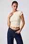 Women's Stretchy Fabric Body-Fitting Cream Slim Fit Crew Neck Basic T-Shirt - 2