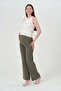 Pregnancy Stretchy Belly-Banded Waist-Adjustable Wide-Leg Gabardine Trousers KHAKI - 4