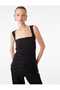 Cotton Slim Fit Drape Detailed Square Neck Tank Top