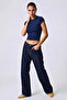 Women's Stretchy Fabric Body-Fitting Navy Blue Slim Fit Crew Neck Basic T-Shirt - 4