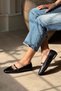 Elva Front Strap Detail Genuine Leather Women's Flat Shoes Black - 2
