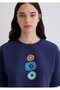 Evil Eye Bead Printed Navy Blue T-Shirt Crop / Short Cut 1613443-70495 - 6