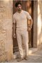 Burke Hair Weave Half Zipper Short Sleeve Thin Knitwear Men's T-Shirt - Beige - 5