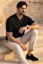 Burke Hair Mesh Half Zipper Short Sleeve Thin Knitwear Men's T-Shirt - Black - 3