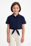 Tie-Detail Pairs Pocketed Cropped Girls' Shirts on the Front - 4