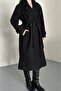 Double-Breasted Tie-Detail Waist-Tied Mid-Length Coat Black 3754 - 2