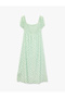 Square Neck Short Balloon Sleeve Long Floral Dress - 4