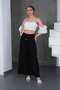 Women's Black Elastic Waist Tie-Up Draped Trousers Pc021 - 2