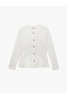Slim Fit Gem Button Detailed Long Sleeve Crew Neck Floral Textured Cardigan - 3