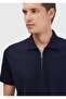 Navy Blue Jacquard Polo Collar 100% Cotton T-Shirt - 3