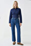 Stoned Wide Leg High Waist Regular Denim Trousers - 5