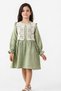4-8 Years Old Girl's Green Muslin Dress with Lace Embroidery-4 Y