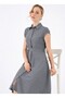 Women's shirt collar belted waist button-down solid trendy shirt dress 2442 - 6
