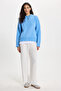Women's Oversized Wide Cut Crew Neck Blue Sweater - 2
