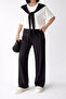 Women's Black Scarf Detailed T-Shirt and Pants Top and Bottom Set