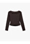 Ruffle Detailed Long Sleeve Slim Fit V-Neck T-Shirt - 4