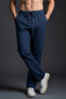 Men's Relaxed Wide-Leg Navy Blue Linen Trousers - 5