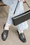 Umi̇ - Black Textured Faux Leather Baguette Bag, Bag Charm Gift, East West Women's Small Shoulder Bag - 6