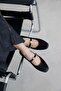Libon Women's Buckle Detailed Satin Ballerinas Black
