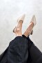 Cuesta Women's Heeled Wrinkled Leather Shoes Cream - 3