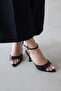 Boris Women's Heeled Wrinkled Leather Sandals Black