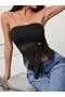 Tulle Front Gathered Strapless Blouse - 3