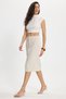 Women's Slim Fit Midi Length Beige Skirt with Zipper Detail on the Front - 5