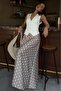 Beige Polka Dot Maxi Women's Satin Skirt Mg2725 - 7