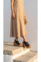 Women's High Straw Look Wedge Heel Sandals Shoes Slippers with Closed Top Buckle Detail - 4