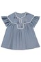 Girl's Floral Embroidered Shirt for Ages 10-13 - Blue - 2