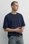Men's Oversize over Text Printed Comfortable Navy Blue T-Shirt - 2