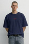 Men's Oversize over Text Printed Comfortable Navy Blue T-Shirt - 3