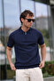Navy Blue Men's Polo Collar Half-Zip Navy Blue T-Shirt - 8