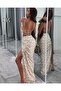 Women's Floral Patterned Backless Slit Dress - 5
